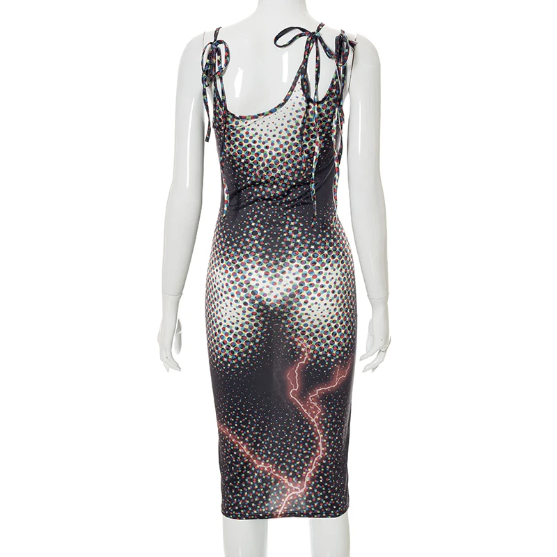 

Cutenove Casual Bodycon Dresses For Women's 2021 Summer Clothing Camisole Asymmetric Printed Mixi Dress Female Streetwears