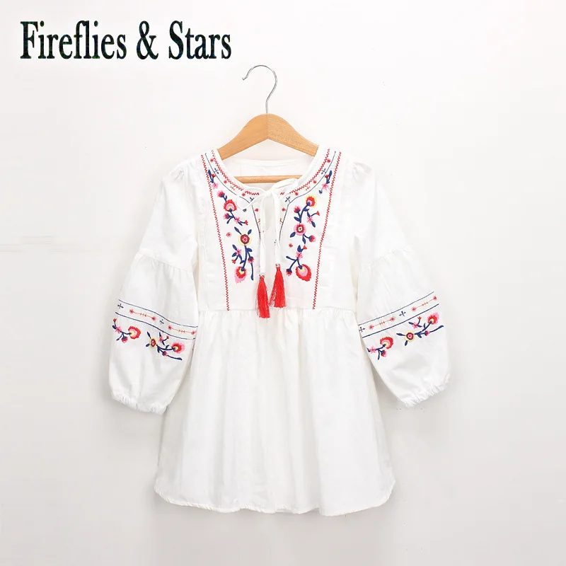 Spring Autumn cotton girls dress Baby vintage kids Children vestidos tassel floral embroidery 3 to 9 yrs | Детская одежда и обувь