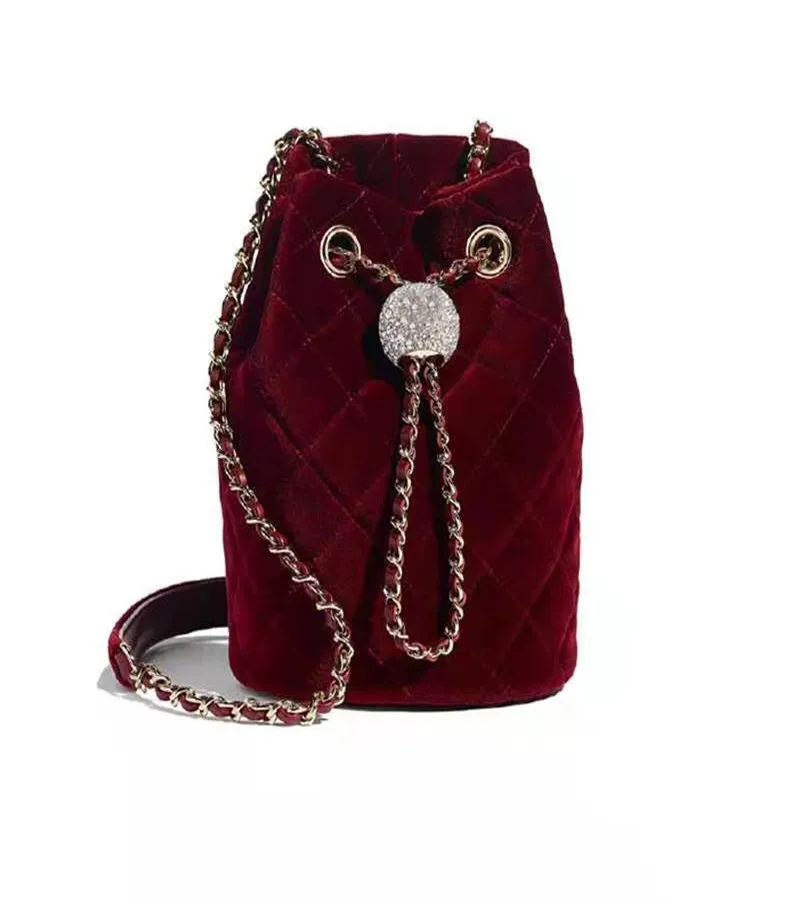 

2021 net red with small fragrance diamond velvet diamond bead bucket bag new style