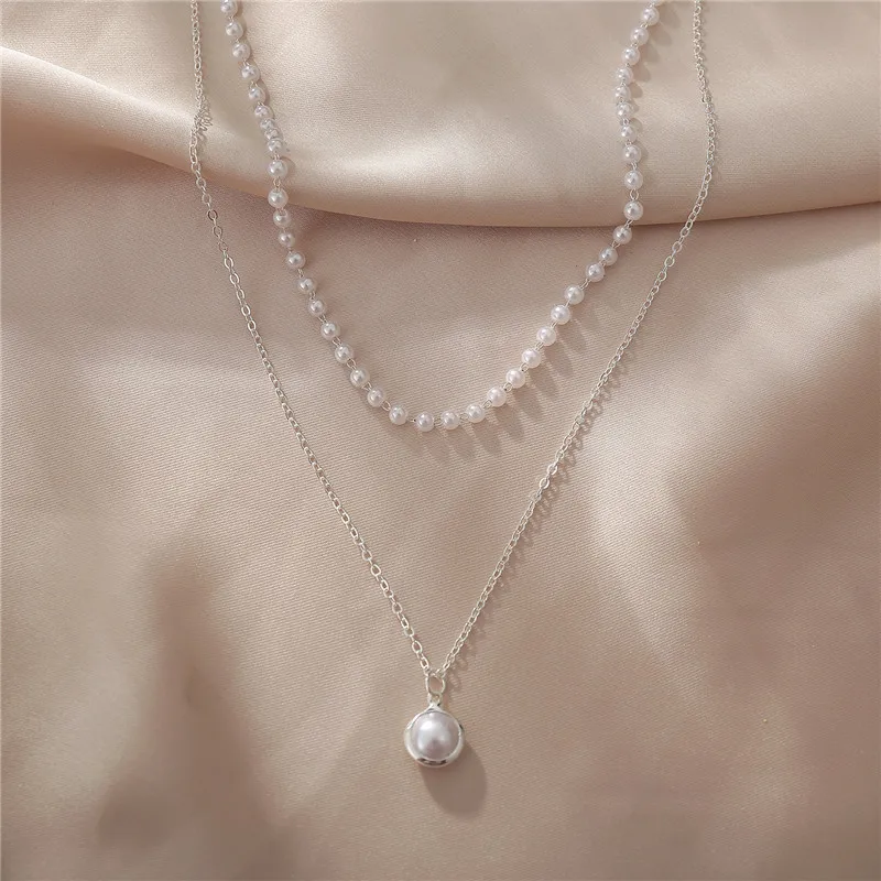 Korean Style Gold Sliver Color Pearl Necklace for Women Multi Layer Beads Pendant Female Jewelry Fashion Statement - купить по