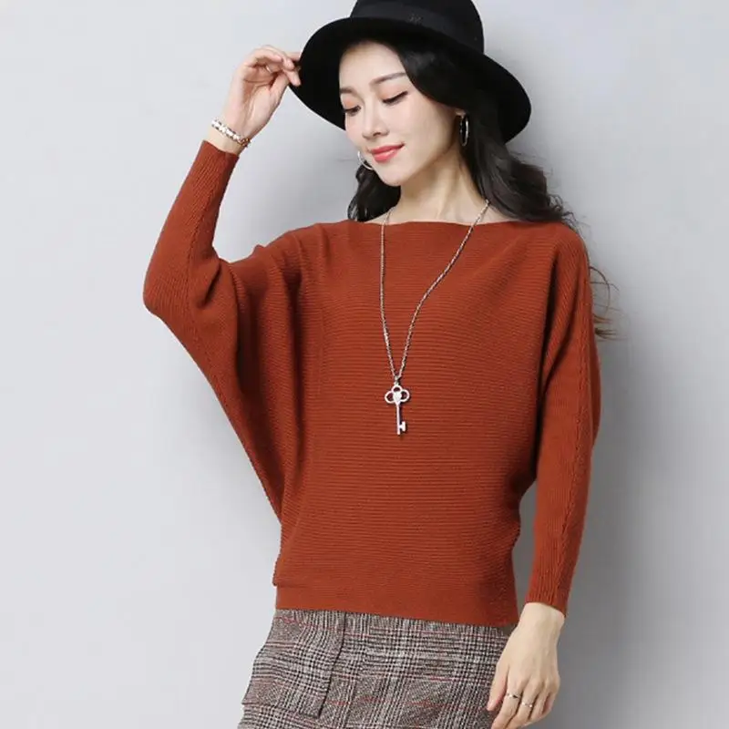

Bat Sleeve Knitwear Women 2019 Autumn Women's New Loose Solid Color Turtleneck Short Long Sleeve Sweater Shirt