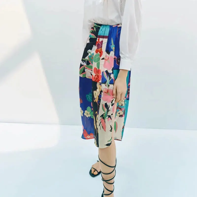 

Nlzgmsj Za женские юбки 2021 с разрезом по бокам и цветочным принтом, женские элегантные юбки с высокой талией, женские летние юбки-миди, женские ...