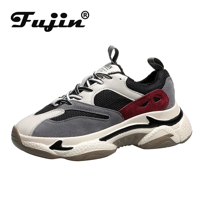 Женские кроссовки на толстой подошве Fujin Модные дышащие платформе с кружевом