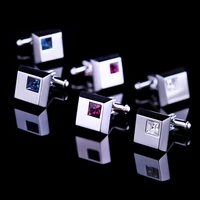 fashion jewelry boy mens wedding shirt cufflinks with silver color metal cuff links blue black pink red purple crystal encrusted