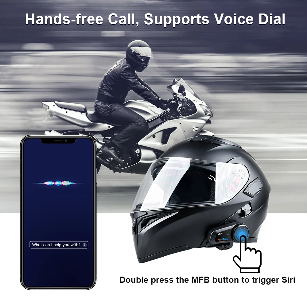 Fodsports Fx6 Motorcycle Intercom Helmet Bluetooth 5.0 Headset 6 Riders Grouping Interphone Waterproof FM Radio Voice Command enlarge