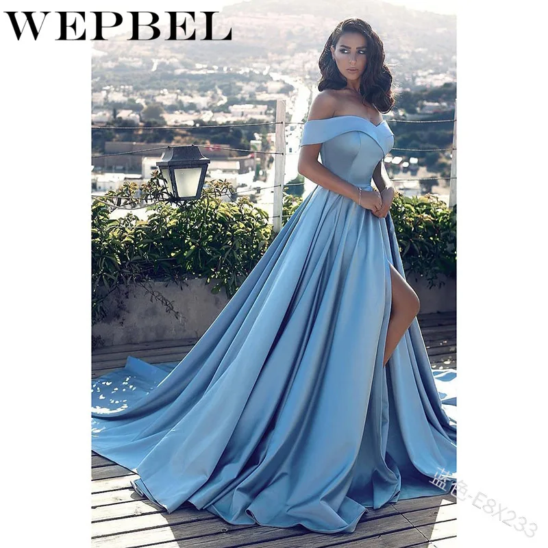 

WEPBEL Women Elegant Party Lady Off Shoulder Strapless High Waist Evening Maxi Dress Casual Floor Length Split Long Dress