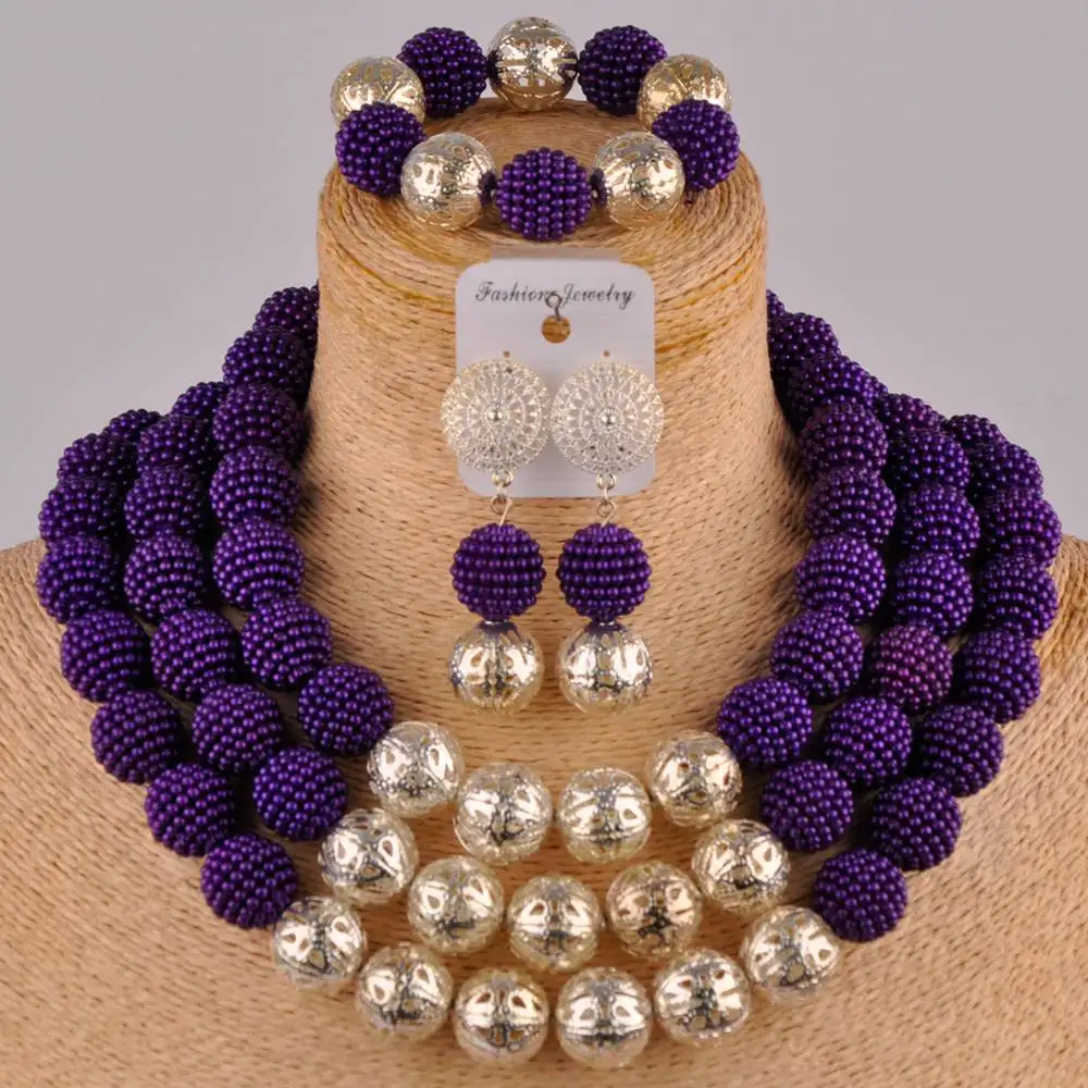 Фиолетовый и серебряный костюм ожерелье Африканский набор имитация жемчуга