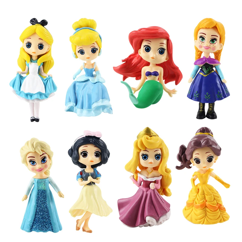 8pcs/set Disney Princess Dolls Snow White Belle Cinderella Mermaid Figurine Pvc Action Figure Doll Collection Model Toy For Kids