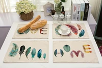 feathers table mat colorful placemat cotton linen western pad insulation dining table mat bowls coasters cup holders