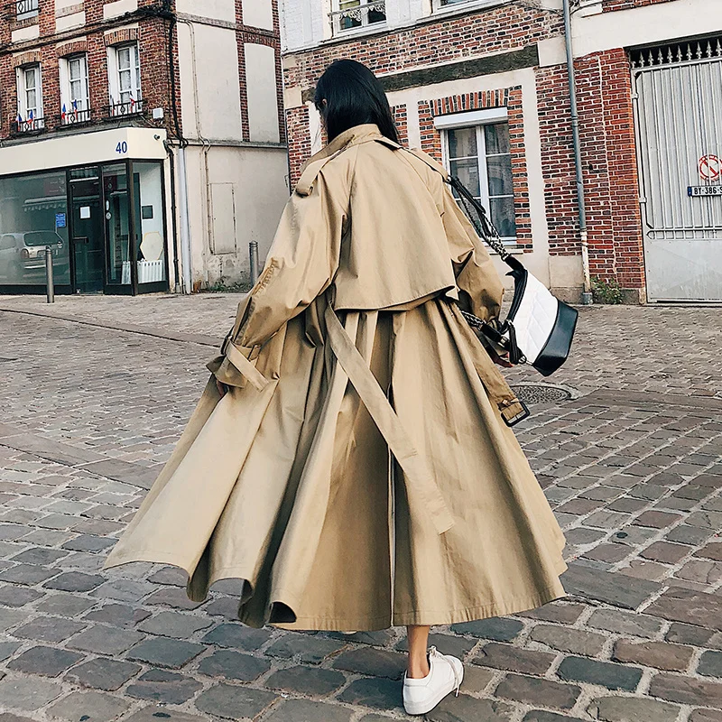 

Brand New Fashion X-Long Women Cloak Khaki Lady Windbreaker Female Trench Coat Spring Autumn Outerwear Clothes Loose Oversize