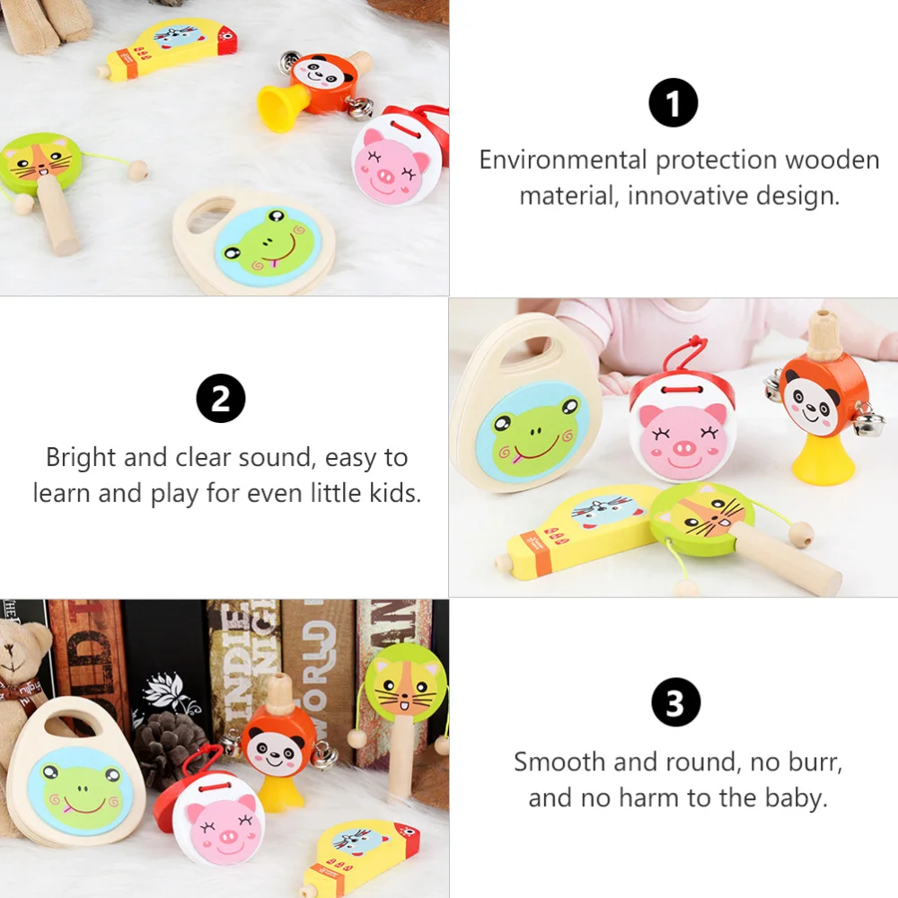 

1 Set Toddlers Wooden Musical Instruments Toys Cartoon Percussion Instrument