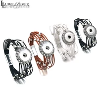 magnet handmade woven bracelet 295 interchangeable really leather 18mm snap button bangle charm jewelry for women men gift 20cm