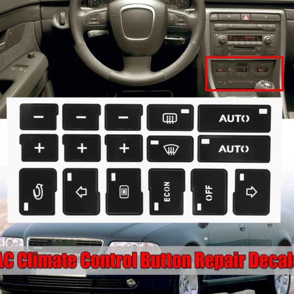 

1 Pcs With 16 Keys Car Air Condition Ac Climate Control Button Repair Stickers Decals For Audi A4 B6 B7 2000 2001 2002 2003 2004