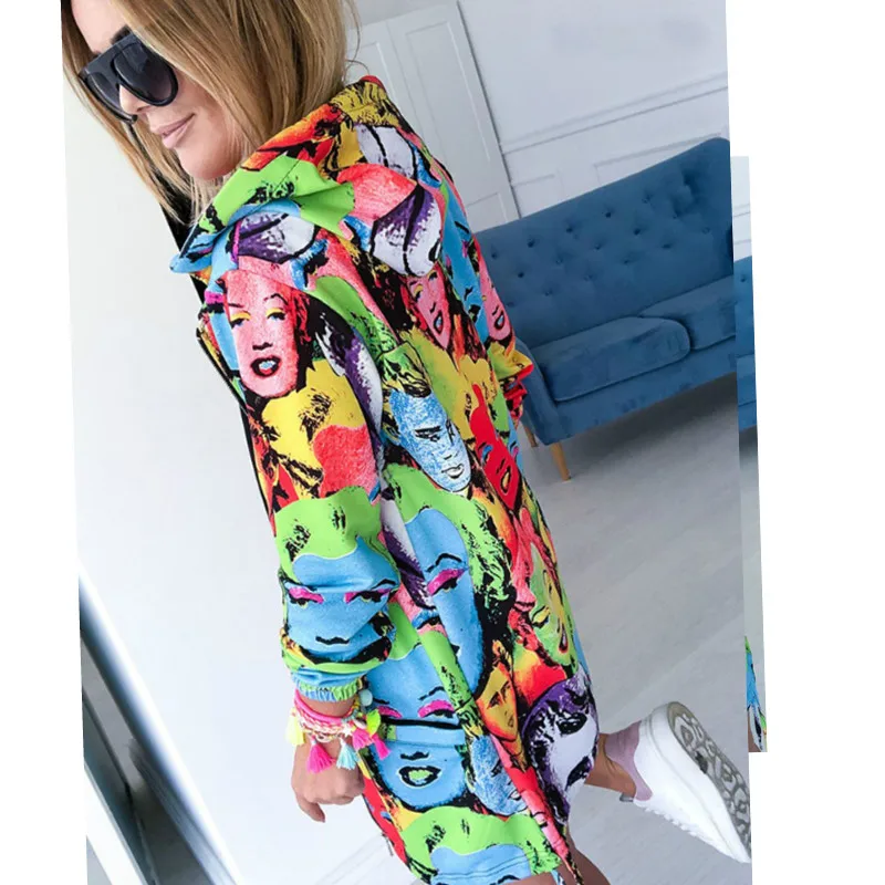 

Women Casual Autumn Hooded Hip Hop Jacket Zip UP Outerwear Ladies Top Long Coat 2019 New