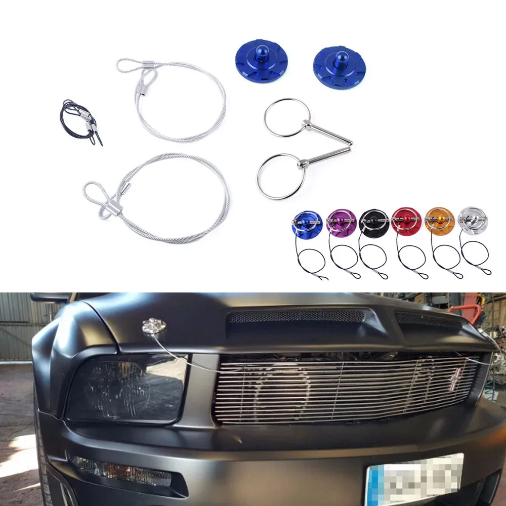 

Universal Aluminum Hood Pins Lock with Quick Latch Rope Hood Lock Clip Kit for Racing Car Engine Bonnets without Drilling ENL020