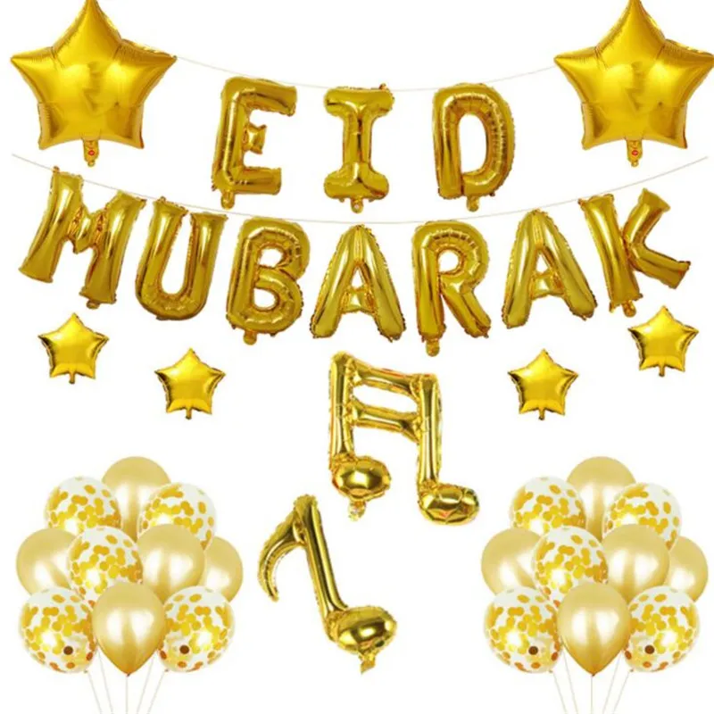 

2022 1set Letter Eid Mubarak Ramadan Foil Balloons Ramadan Kareem Eid Decorations Banner Star Moon Helium Globos Party Supplies