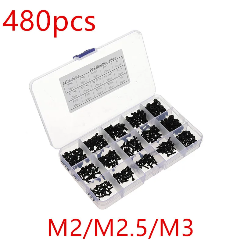 480 шт./компл. M2/M2.5/M3 нейлоновая Шестигранная гайка пластиковые гайки Ассортимент