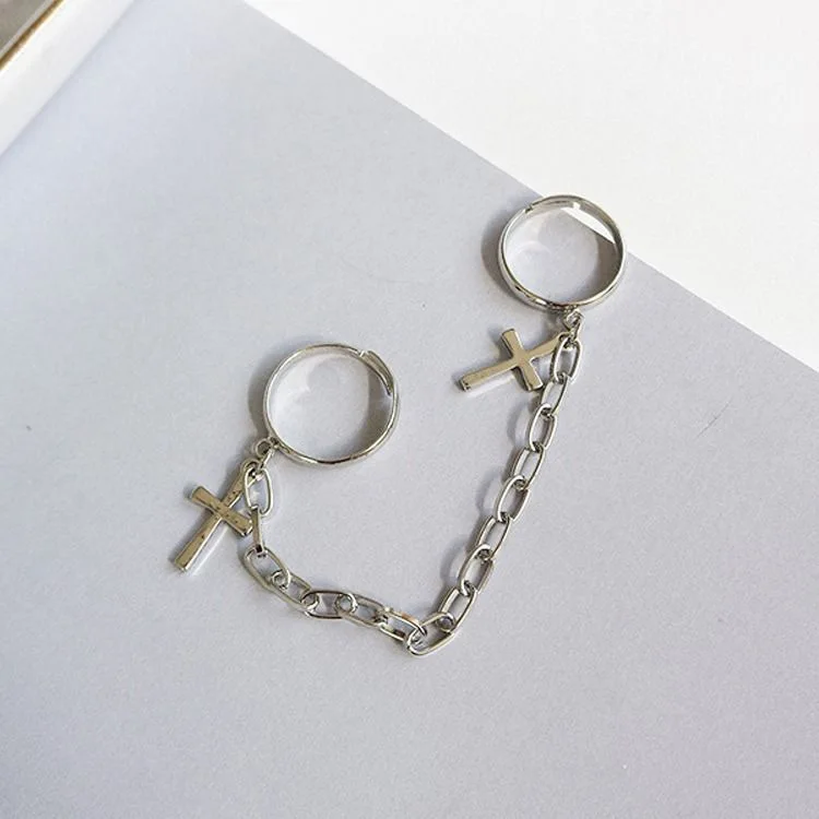 

Hip-Hop Silver Color Plated Retro Punk Cross Ring Hand Finger Chain Adjustable Rings Jewelry Gift for Men Women Unisex Ring