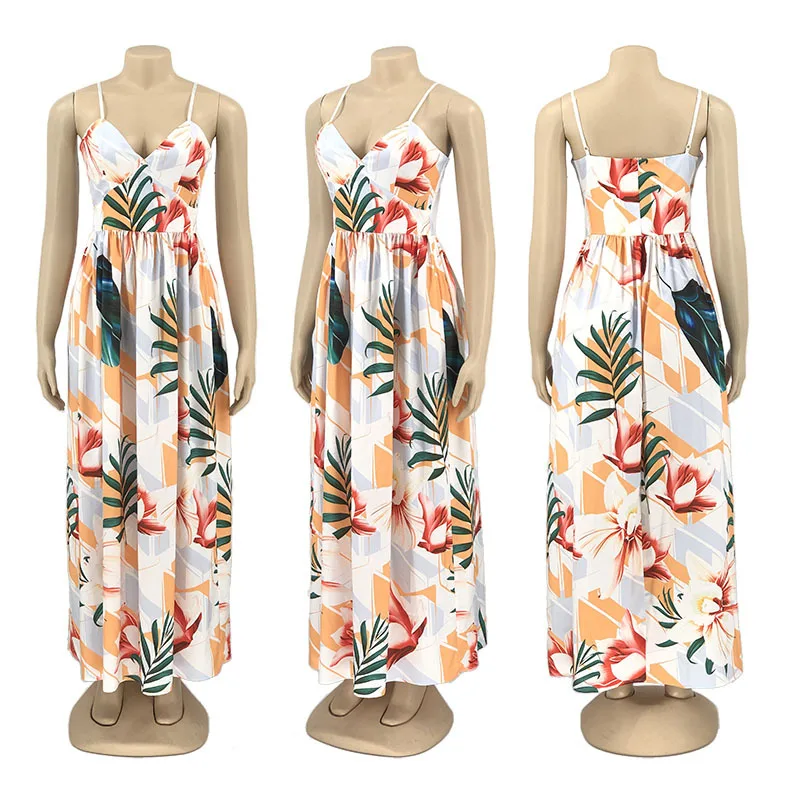

2021 Summer New Women's Clothing Hot Sale Fashion Suspenders Printed Beach Dress