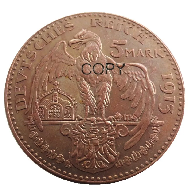 Пруссия (Германия) 5-метровый 1913 защищенный медный/посеребренный узор-копия монет
