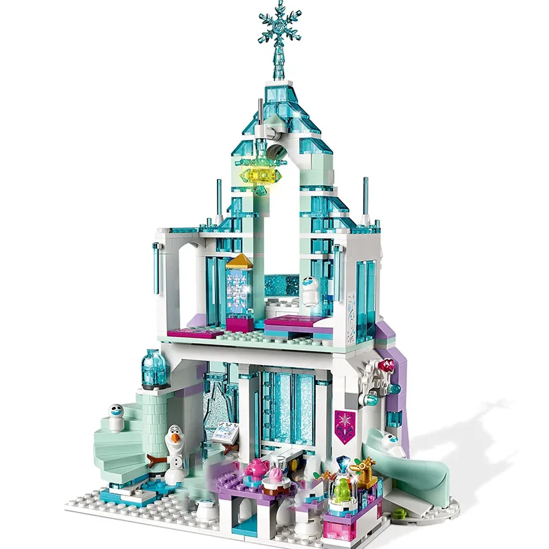 

With Original Box Light Bricks Snow World Elsa Princess House Magical Ice Castle Building Blocks Palace Girl Christmas Toy Gifts