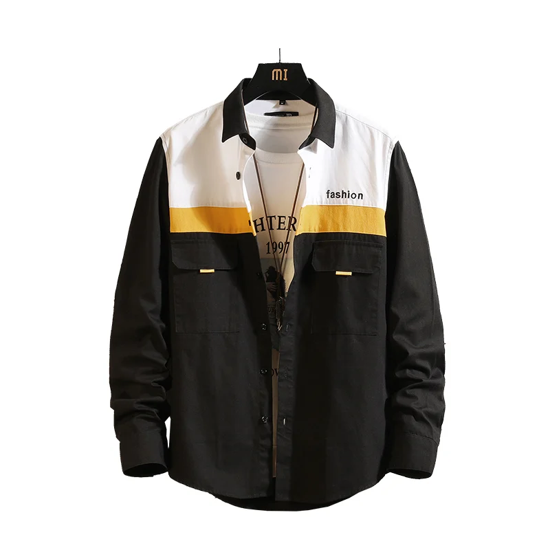 Рубашка мужская хлопковая с длинным рукавом черно-белая | Мужская одежда