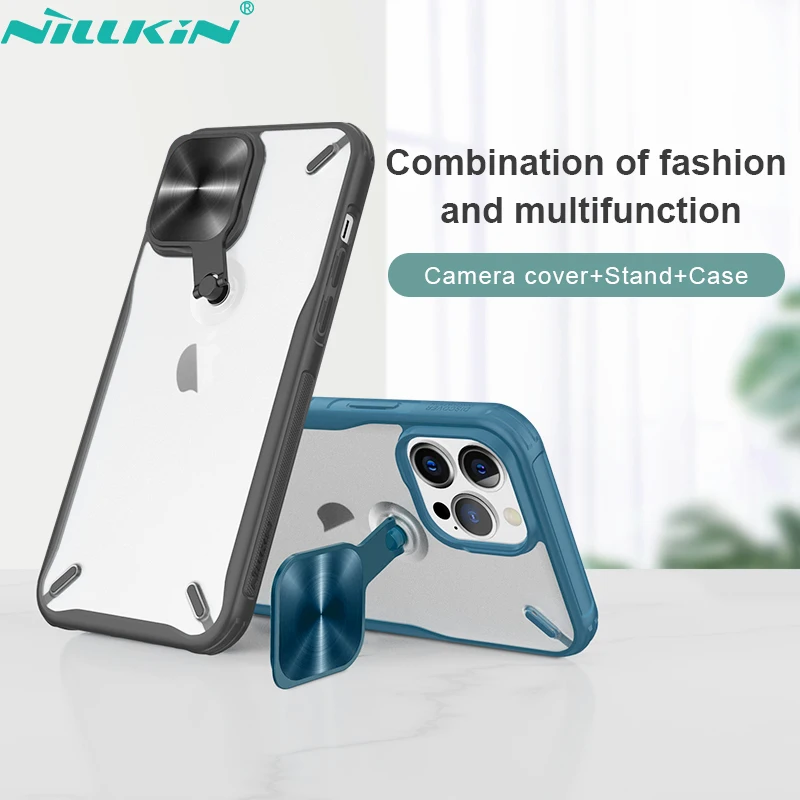 

NILLKIN For iPhone 13 Pro Max Case For iPhone 13 Pro PC+TPU Camera Back Protector Cover For iPhone 13 Shiny Metal Stand Case