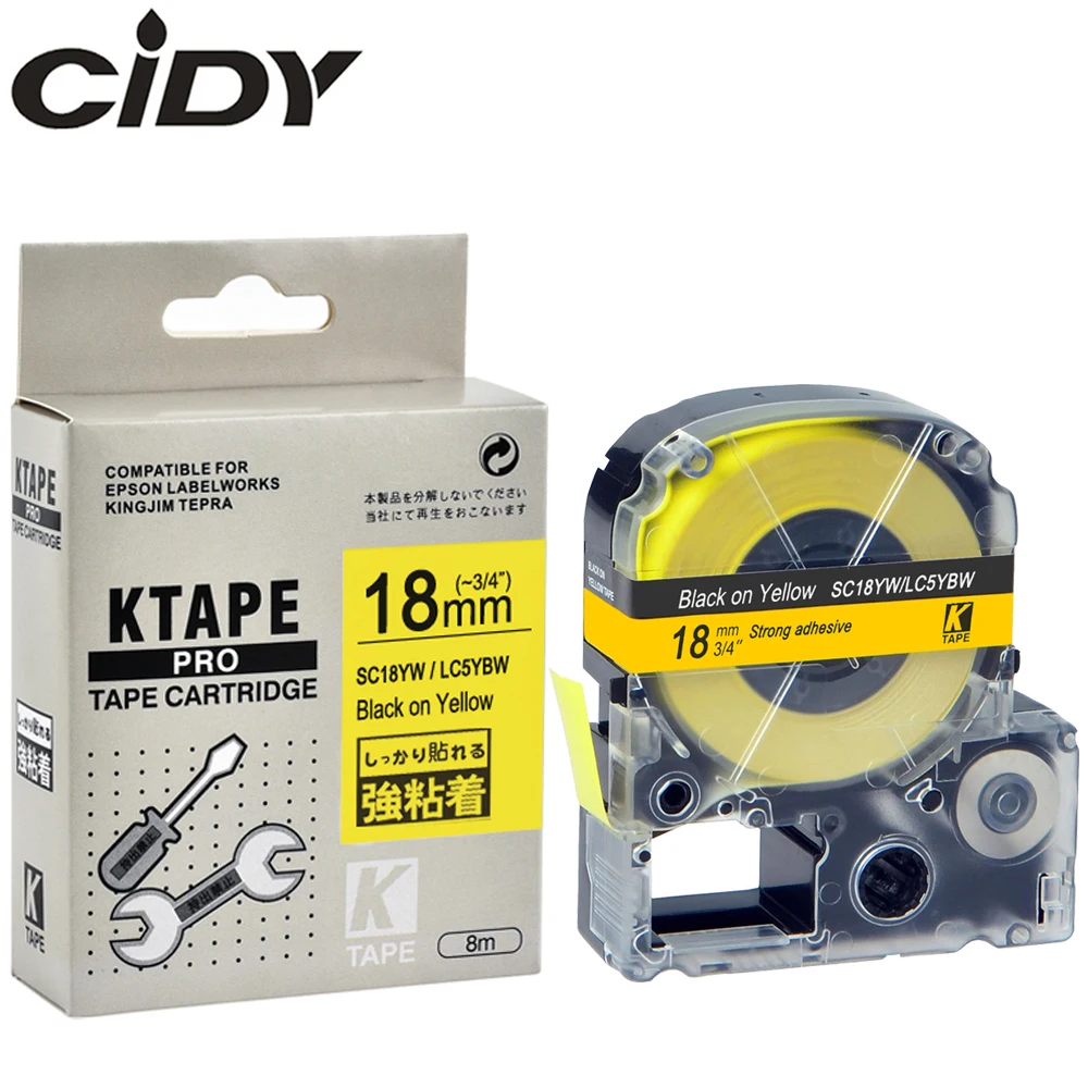 CIDY 20 шт совместимый SC18YW/LC 5YBW 18 мм черный на желтый сильный клей этикетки ленты или