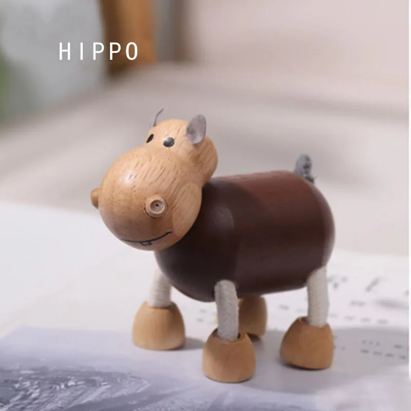 HIPPO Искусственное деревянное животное, различные украшения ручной работы Статуэтка для дома детская спальня настольные украшения для вечеринки, дня рождения, кукла подарок - Цвет: HIPPO