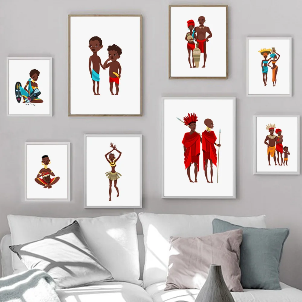 

African People Clothing Women Child Family Wall Art Canvas Painting Nordic Posters And Prints Wall Picture for Living Room Decor