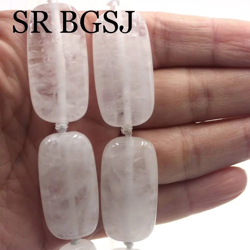 

Free Ship 20x40mm Rectangle Shape Natural White Rock Crystal Stone diy Loose Beads Strand 15"