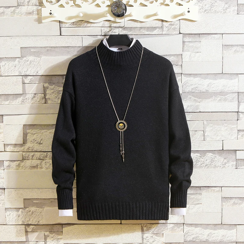 

2020 fashion brand men's sweater casual half-high collar slim cotton knit high-quality men's sweater solid color pullover men's
