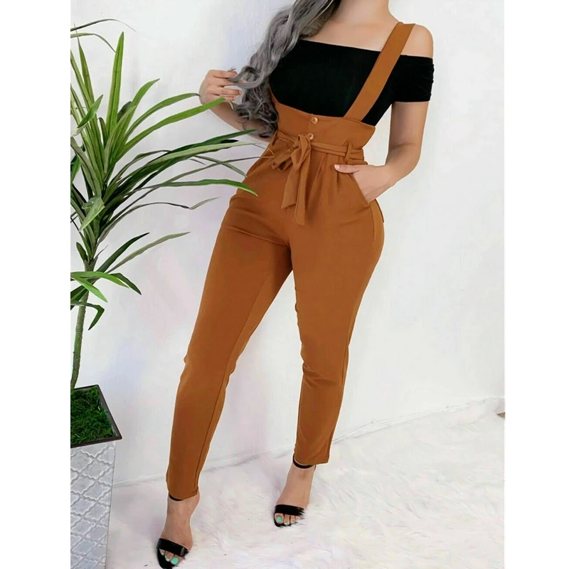 

Fashion Strap Jumpsuit Women‘s Casual High Waist Jumpsuit Dungarees Straps Suspender Slim Pencil Pants Trousers