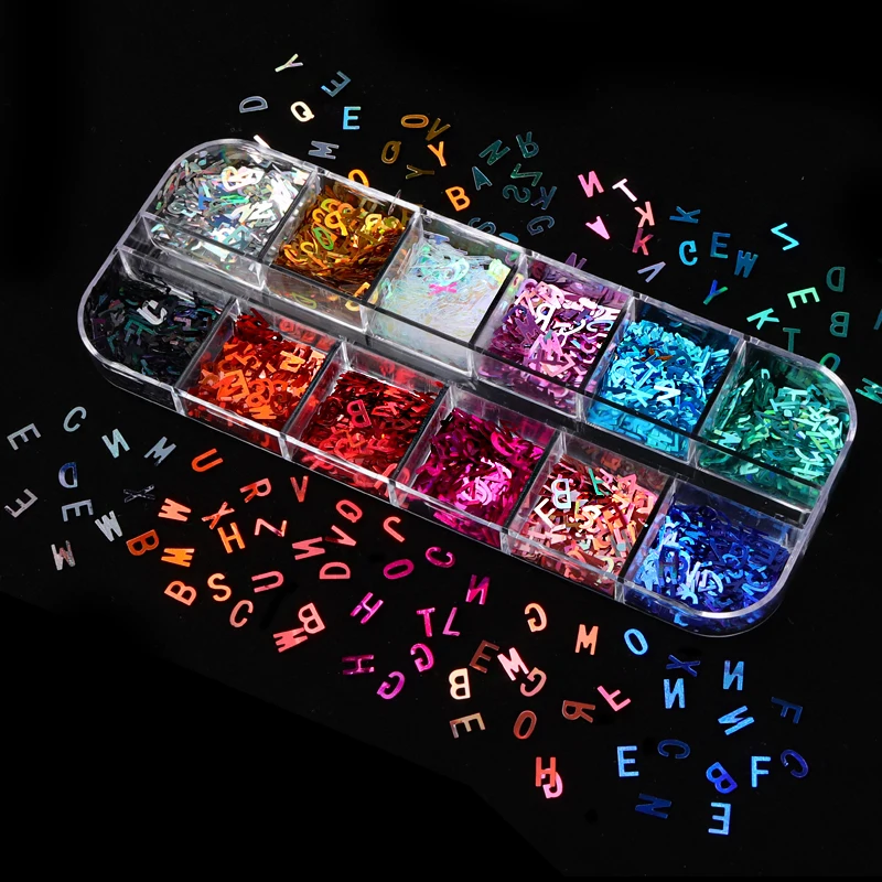 

Laser Letter Nail Sequins Glitter Flakes Holographic Paillette Iridescent Decoration 3d Nail Art Sequins Nail art