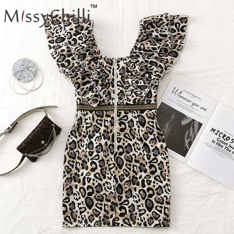 Женское платье MissyChilli с леопардовым принтом и глубоким v-образным вырезом, без рукавов, сексуальное короткое платье для вечеринки, элегантное вечернее платье, vestido de fiesta