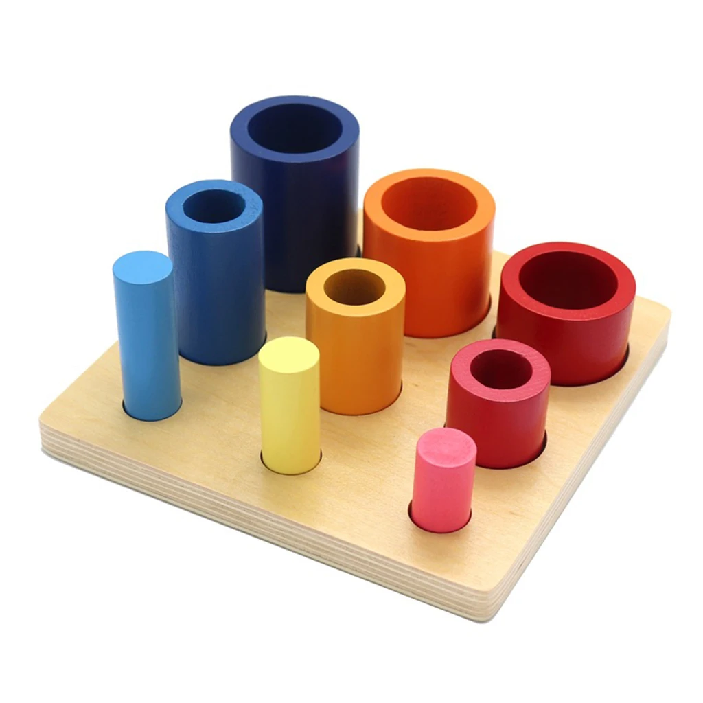

Wooden Cylinder Geometry Shape Puzzle Stacker Block Board Building Sorting Color Cognitive Early Learning Toys for Boys Girls