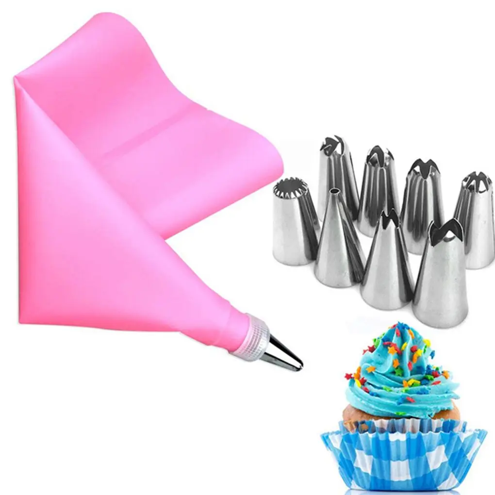 

Pastry Bag Nozzle Set Cake Decorating Stainless Steel Tip Set Icing Piping Cream Flower Bag DIY Baking Supplies, Pink, 10pcs