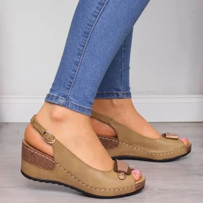 

Woman Summer Vintage Wedge Sandals Buckle Casual Sewing Women Shoes Female Ladies Platform Retro Sandalias Plus Size35-43