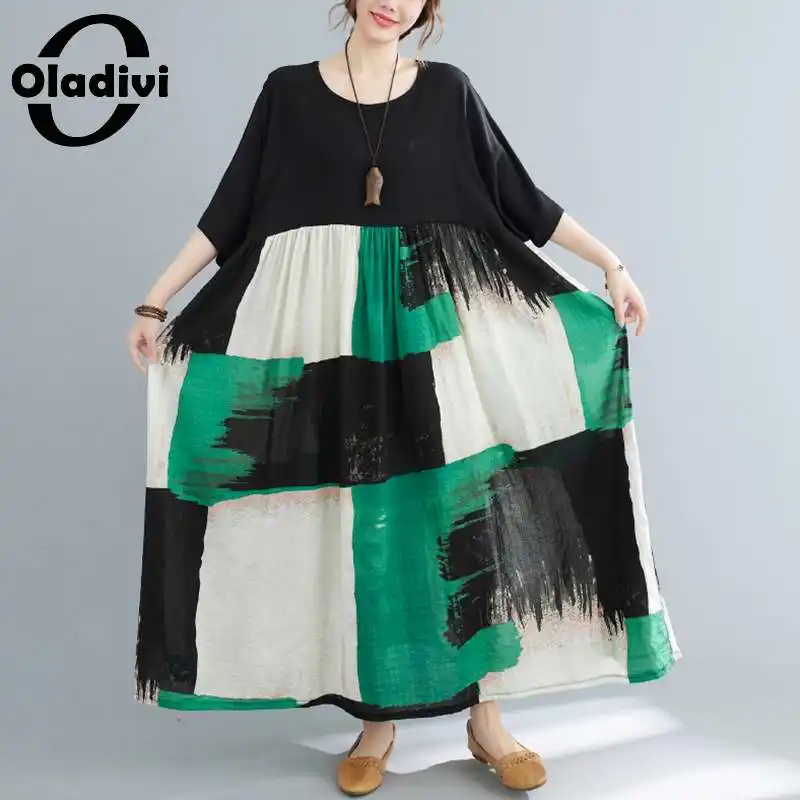 

Oladivi Oversize Clothing Oversize Maxi Long Dress Women's Summer Casual Loose Boho Dresses Tunic Robe 3XL 4XL 5XL 6XL 7XL 8XL