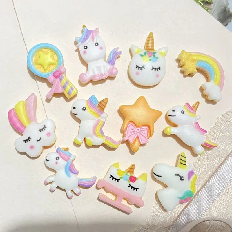 50 шт./лот милый Единорог ремесла Радуга мультфильм плоская полимерная лук