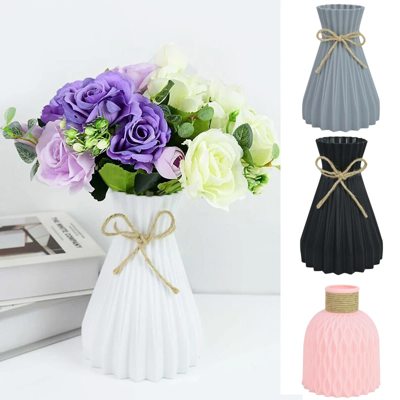 

Nordic Style Flower Vase Home Flower Arrangement Origami Plastic White Imitation Ceramic Flower Pot Flower Basket Indoor Decor