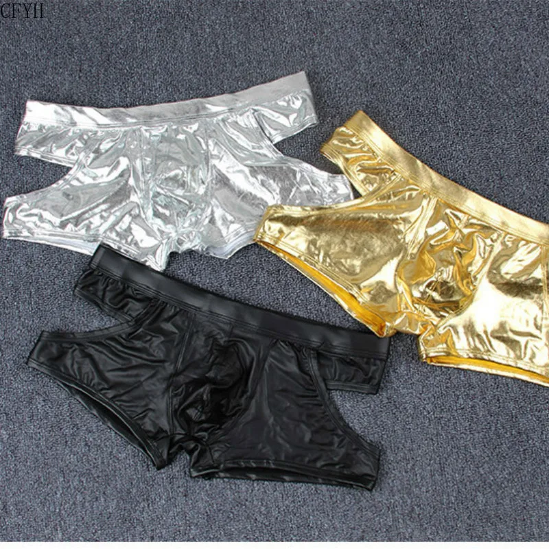Мужские трусы-боксеры из лакированной кожи сексуальное нижнее белье для ночного