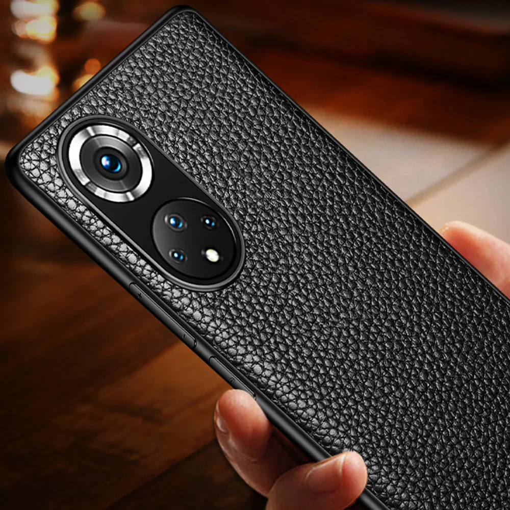 Деловая кожаная тонкая задняя крышка для Honor 50 Pro с блестящим рисунком SE | Чехлы