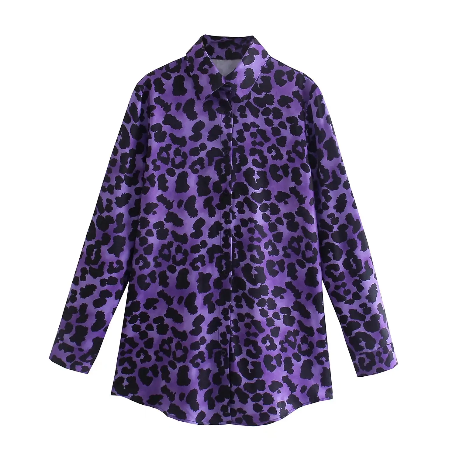

Women Vintage Purple Leopard Print Shirt Long Sleeve 2021 Chic Female High Street Loose Shirt