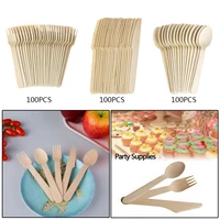 100pcspack bamboo wooden cutlery biodegradable knives forks spoons disposable dinnerware set kitchen dining bar tableware