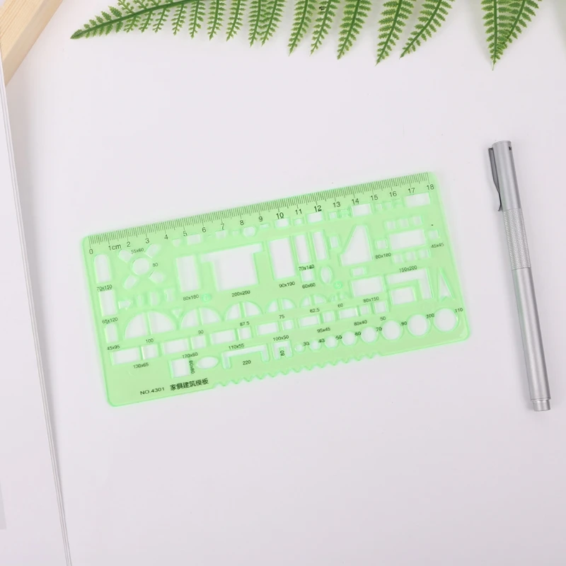 

Building Design Construction Drawing Stencil Template Ruler Clear Green Plastic