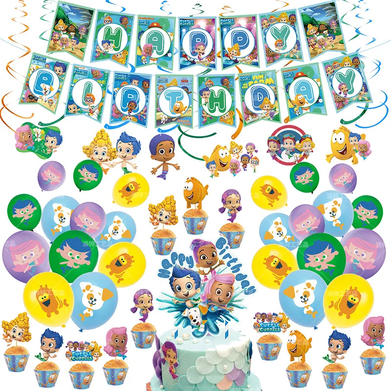 

Baby Girls Favors Guppy Bubble Fish Theme Birthday Party Decorations DIY Party Supplies Balloons Wedding Party Decorations Set