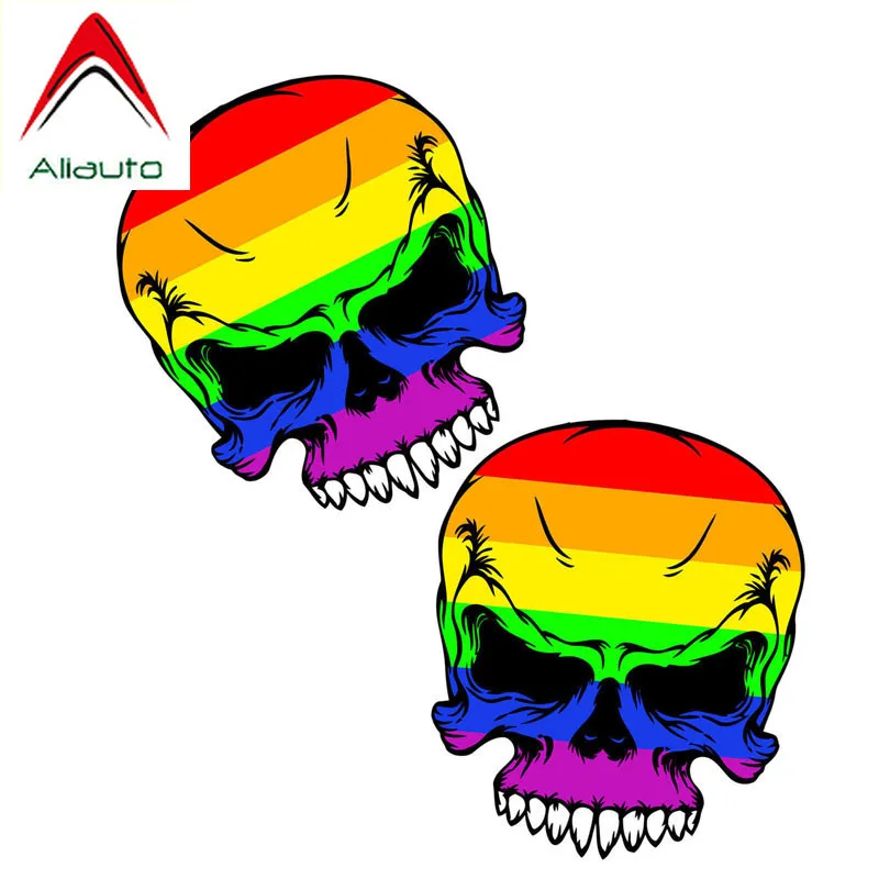 

Aliauto 2 X Personality Car Sticker Gay Pride Skull Accessories Reflective Decal PVC Waterproof for Opel Seat VW Nissan,8cm*7cm