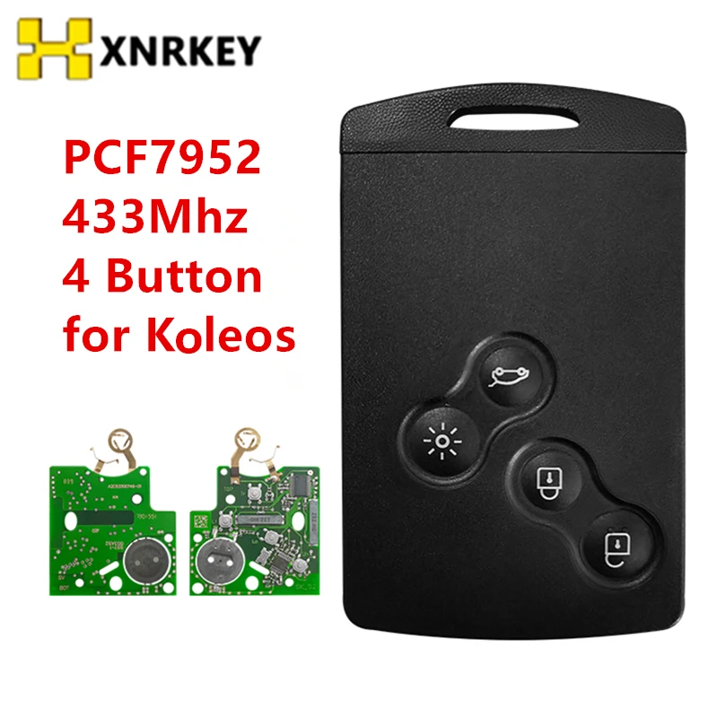 

XNRKEY 5 Pcs 4 Button Smart Card PCF7952 Chip 433Mhz for Renault Koleos Remote Key