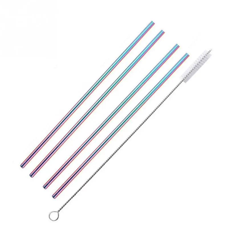 4pcs colorful Аксессуары для бара, портативная складная многоразовая щетка для чистки, металлические стальные соломинки для питья, вечерние, изогнутые, для путешествий, силиконовый чехол - Цвет: 4pcs colorful